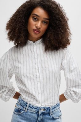 Regular-fit blouse striped cotton poplin