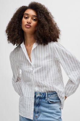 Regular-fit blouse striped cotton poplin