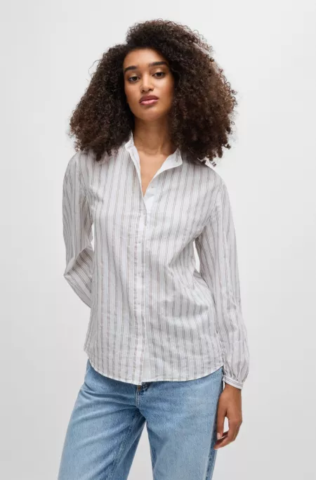 Regular-fit blouse in striped cotton poplin