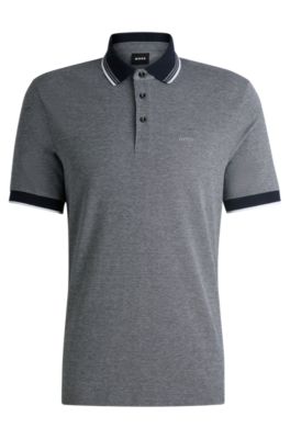 Shop Hugo Boss Oxford-cotton-piqu Polo Shirt With Logo Detail In Dark Blue