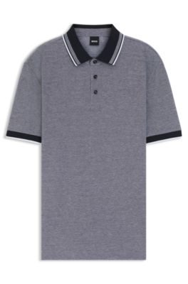 Shop Hugo Boss Oxford-cotton-piqu Polo Shirt With Logo Detail In Dark Blue