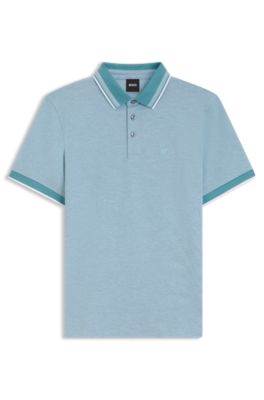 Logo-detail polo shirt in cotton piqu&eacute;, Light Blue