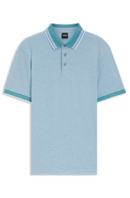 Logo-detail polo shirt in cotton piqu&eacute;, Light Blue
