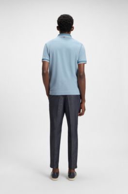 Logo-detail polo shirt in cotton piqu&eacute;, Light Blue