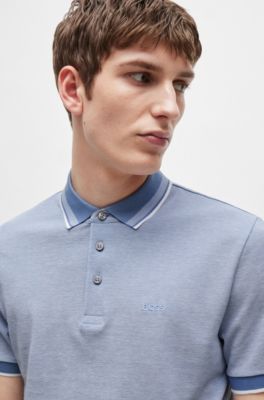 Polo en piqu&eacute; de algod&oacute;n Oxford con detalle de logo, Celeste