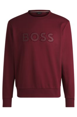 Sudadera relaxed fit de felpa de algod&oacute;n con logo de dise&ntilde;o, Rojo oscuro