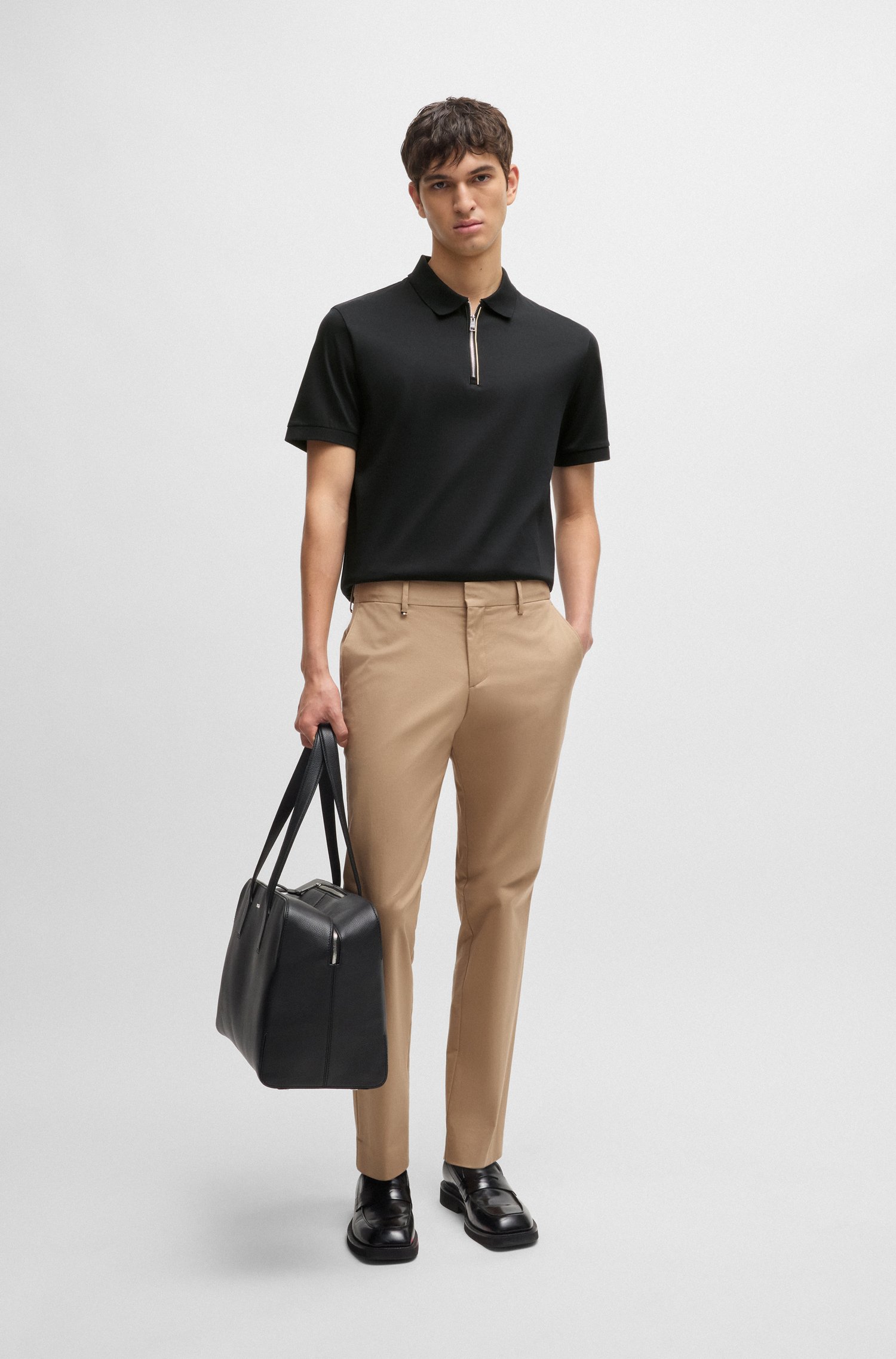 Mercerized-cotton slim-fit polo shirt with zip placket