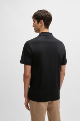 Mercerized-cotton slim-fit polo shirt with zip placket, Black