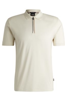 BOSS - Mercerized-cotton slim-fit polo shirt with zip