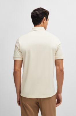 Mercerized-cotton slim-fit polo shirt with zip placket, White
