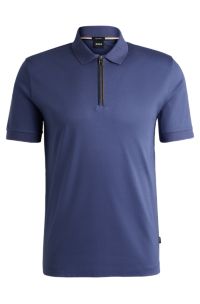 BOSS - Mercerized-cotton slim-fit polo shirt with zip placket 