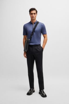 Mercerized-cotton slim-fit polo shirt with zip placket, Dark Blue