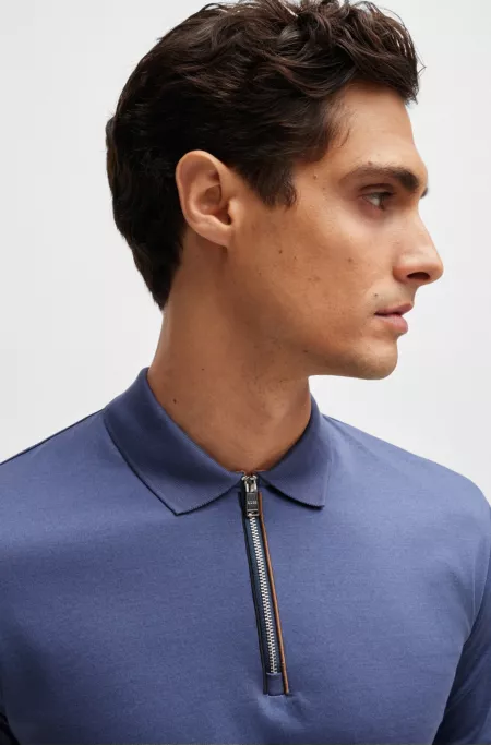 Mercerized-cotton slim-fit polo shirt with zip placket