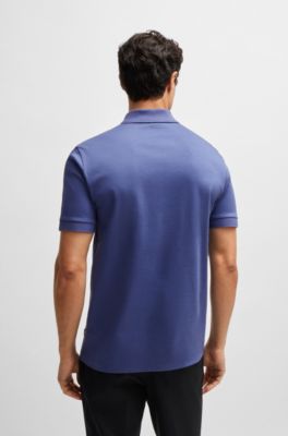 Mercerized-cotton slim-fit polo shirt with zip placket, Dark Blue