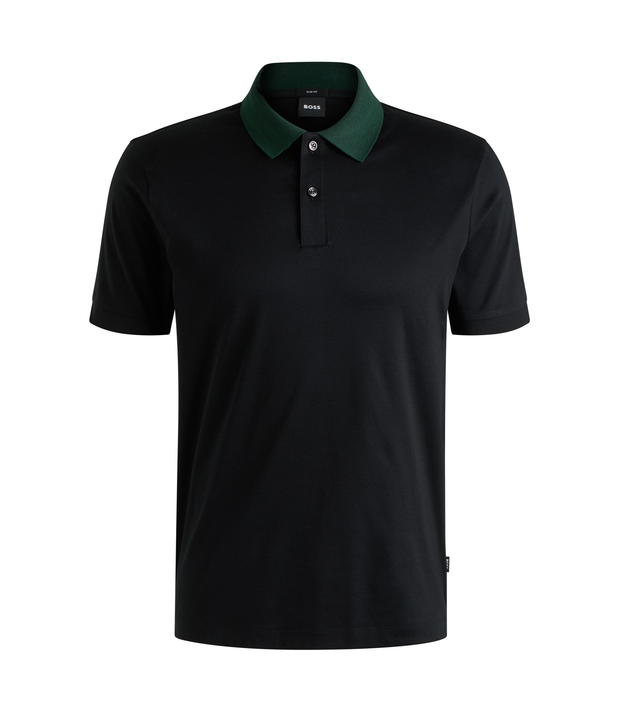 BOSS - Mercerized-cotton slim-fit polo shirt with collar stripes