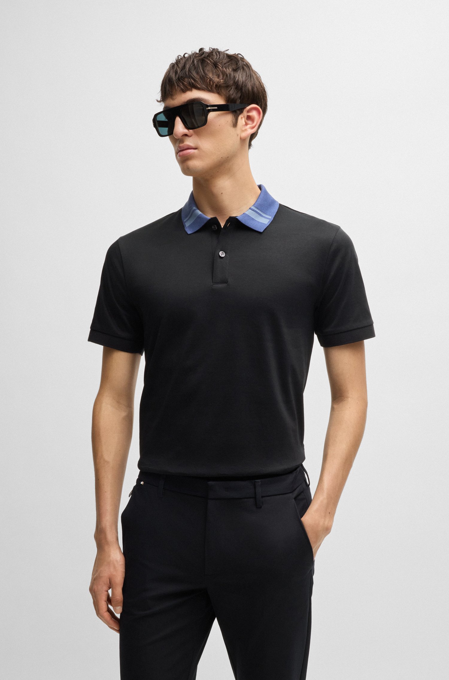 Mercerized-cotton slim-fit polo shirt with collar stripes