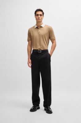 BOSS - Mercerized-cotton slim-fit polo shirt with collar stripes