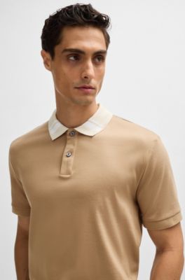 BOSS - Mercerized-cotton slim-fit polo shirt with collar stripes