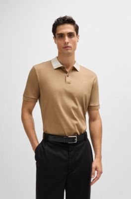 BOSS - Mercerized-cotton slim-fit polo shirt with collar stripes