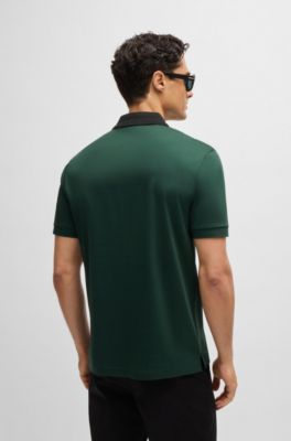 Polo slim fit de algod&oacute;n mercerizado con rayas en el cuello, Cal