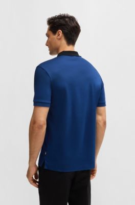 Polo slim fit de algod&oacute;n mercerizado con rayas en el cuello, Celeste