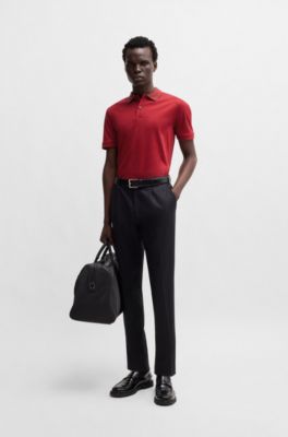 Mercerized-cotton slim-fit polo shirt with collar stripes, Red