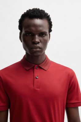 Mercerized-cotton slim-fit polo shirt with collar stripes, Red
