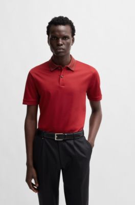 Mercerized-cotton slim-fit polo shirt with collar stripes, Red