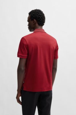 Mercerized-cotton slim-fit polo shirt with collar stripes, Red
