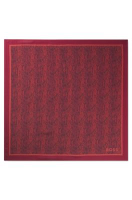 Hugo Boss Silk-twill Scarf With Seasonal Print In Dark Red