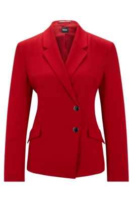 Shop Hugo Boss Regular-fit Jacket In Virgin-wool Twill In Red
