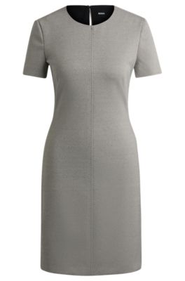 Short-sleeved dress in stretch material with rear zip, Patterned