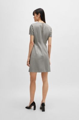 Short-sleeved dress in stretch material with rear zip, Patterned