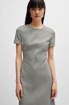 Short-sleeved dress in stretch material with rear zip, Patterned