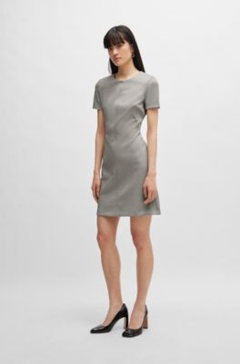 Short-sleeved dress in stretch material with rear zip, Patterned