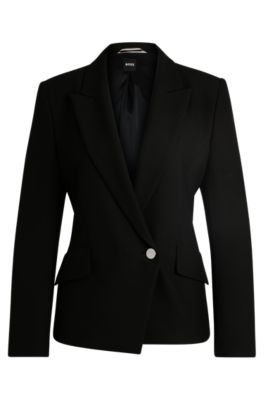 Shop Hugo Boss Regular-fit Double-breasted Jacket In Stretch Material In Black