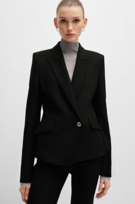 Regular-fit double-breasted jacket in stretch material, Black