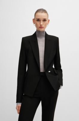 Regular-fit double-breasted jacket in stretch material, Black