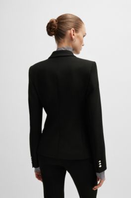 Regular-fit double-breasted jacket in stretch material, Black