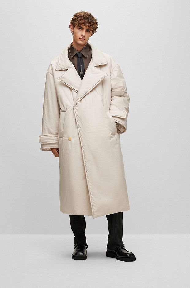 Relaxed-fit coat in padded cotton, Light Grey