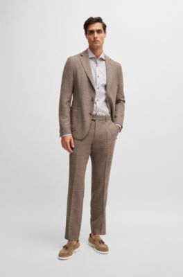 Camisa casual fit en algod&oacute;n estructurado con cuello italiano, Beige