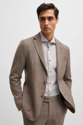 Camisa casual fit en algod&oacute;n estructurado con cuello italiano, Beige
