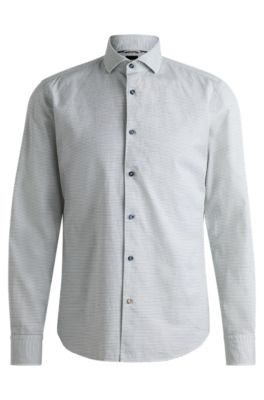 Hugo Boss Casual-fit Shirt In Structured Cotton With Spread Collar In Light Green