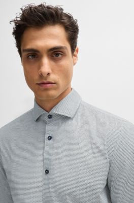 Camisa casual fit en algod&oacute;n estructurado con cuello italiano, Cal