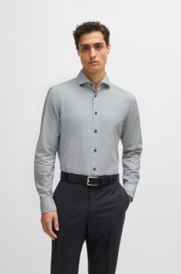 Camisa casual fit en algod&oacute;n estructurado con cuello italiano, Cal