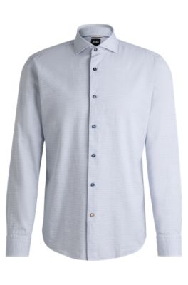 Hugo Boss Casual-fit Shirt In Structured Cotton With Spread Collar In Light Blue