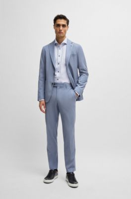 Camisa casual fit en algod&oacute;n estructurado con cuello italiano, Celeste