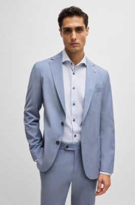 Camisa casual fit en algod&oacute;n estructurado con cuello italiano, Celeste