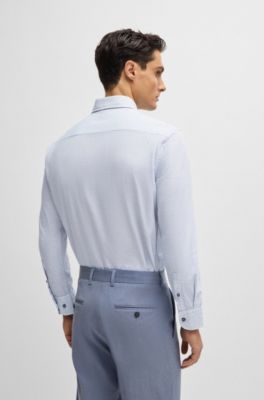 Camisa casual fit en algod&oacute;n estructurado con cuello italiano, Celeste