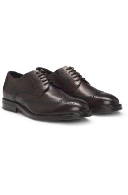 Hugo Boss Dressletic Italian-made Derby Shoes In Leather In Dark Brown